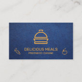ケータリングサービス |ブルーレザー背景 名刺 (正面)