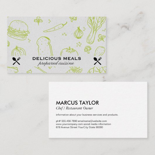 ケータリングサービス | 食品パターン 名刺 (正面/裏面)