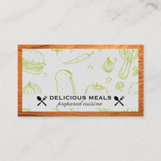 ケータリングサービス | 食品パターン | 木材縁ど 名刺 (正面)