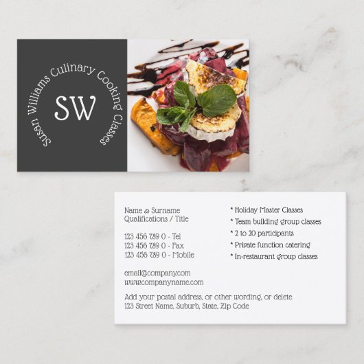 ケータリングシェフプロフェッショナル写真DIY料理クラス 名刺 (正面/裏面)