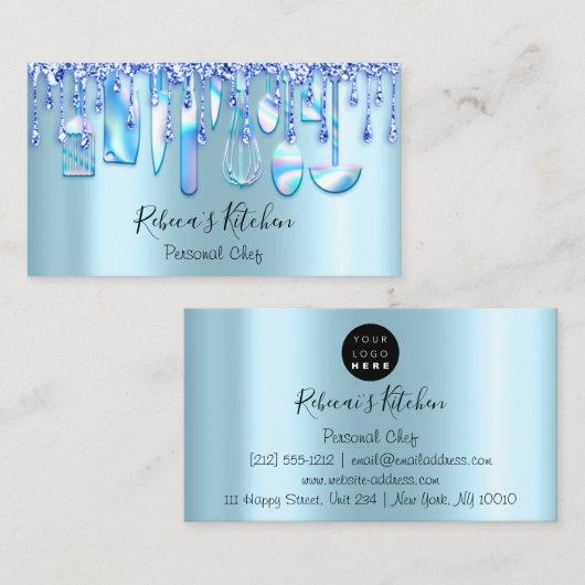 ケータリングパーソナルシェフキッチンアクアブルードリップ 名刺 (正面/裏面)