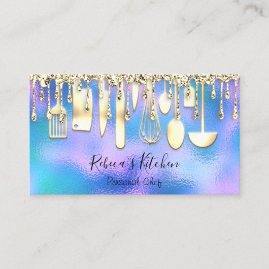 ケータリングパーソナルシェフキッチンナイフ黄金ブルー 名刺 (正面)