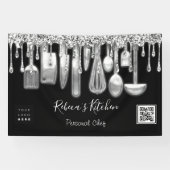 ケータリングパーソナルシェフキッチン金ゴールドQrコードロゴ 横断幕 (横)