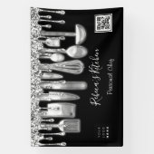 ケータリングパーソナルシェフキッチン金ゴールドQrコードロゴ 横断幕 (縦)