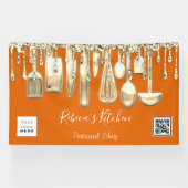 ケータリングパーソナルシェフキッチン金ゴールドQrロゴオレンジ 横断幕 (横)