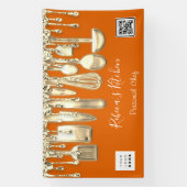 ケータリングパーソナルシェフキッチン金ゴールドQrロゴオレンジ 横断幕 (縦)