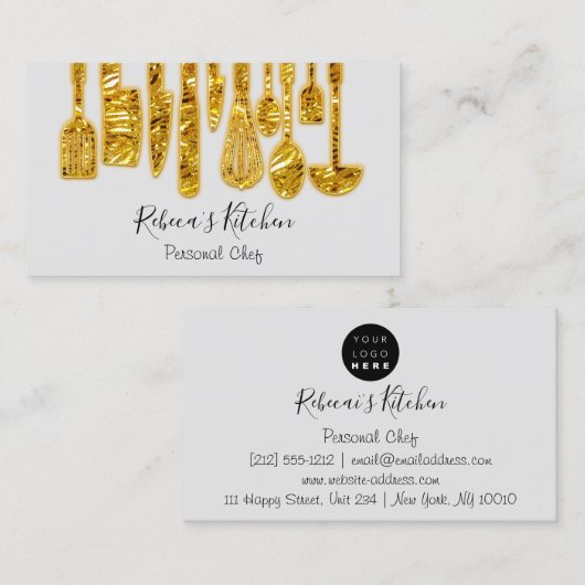 ケータリングパーソナルシェフレストランキッチン金ゴールド 名刺 (正面/裏面)