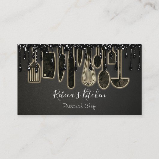 ケータリングパーソナルシェフレストランドリップブラック金ゴールド 名刺 (正面)