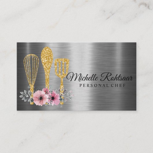 ケータリングパーソナルシェフレストランドリップレッド金ゴールド 名刺 (正面)