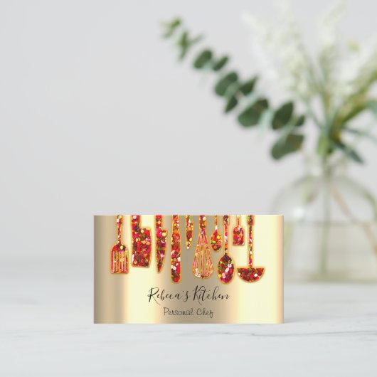 ケータリングパーソナルシェフレストラン金ゴールドレッド 名刺 (スタンド正面)