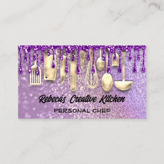 ケータリングパーソナルシェフレストランQRコードパープル 名刺 (正面)