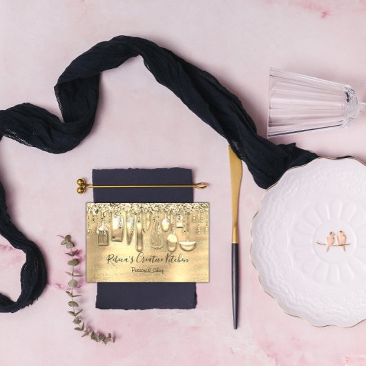 ケータリングパーソナルシェフレストランQRロゴ金ゴールド 名刺