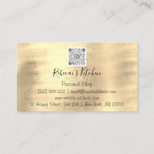 ケータリングパーソナルシェフレストランQRロゴ金ゴールド 名刺 (裏面)