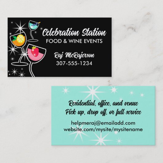ケータリングパーティードリンク食品とワインの名刺 名刺 (正面/裏面)
