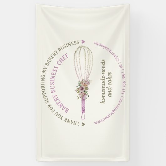 ケータリングベーカリーシェフグリッターウィスクフラワー感謝してい 横断幕 (縦)