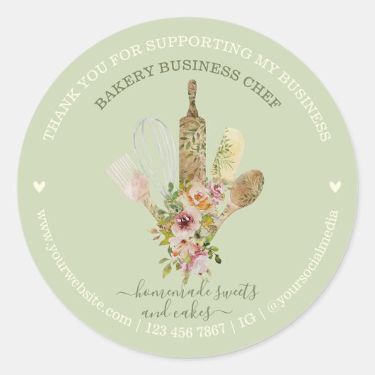 ケータリングベーカリーシェフ素朴グレイシグリーン ラウンドシール (正面)