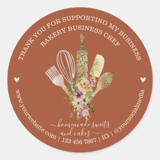 ケータリングベーカリーシェフ素朴テラコッタ ラウンドシール (正面)