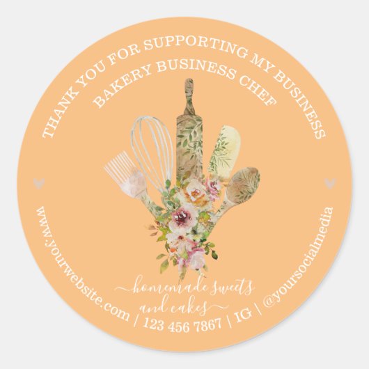 ケータリングベーカリーシェフ素朴ユーカリプタスパターン ラウンドシール (正面)