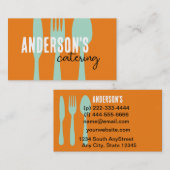 ケータリングモダンオレンジ及びティール(緑がかった色)カスタム 名刺 (正面/裏面)