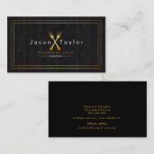 ケータリングレトロブラックウッドシェフ金ゴールドフォーク交差 名刺 (正面/裏面)