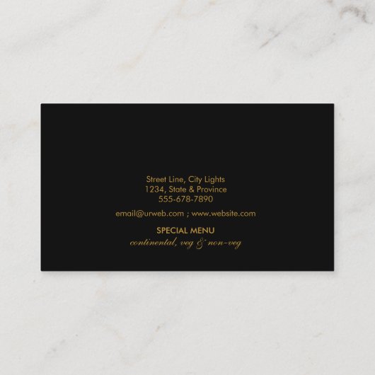 ケータリングレトロブラックウッドシェフ金ゴールドフォーク交差 名刺 (裏面)