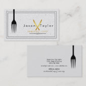 ケータリングレトロ石白シェフ金ゴールドナイフ交差 名刺 (正面/裏面)