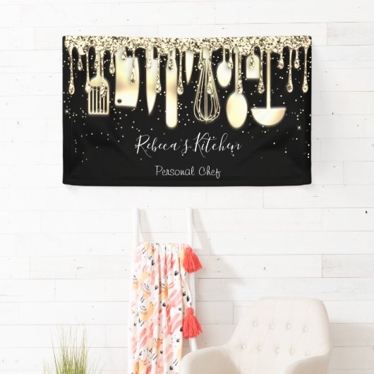 ケータリング個人シェフキッチン金ゴールド器ブラック 横断幕 (インサイチュ)