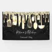 ケータリング個人シェフキッチン金ゴールド器ブラック 横断幕 (横)