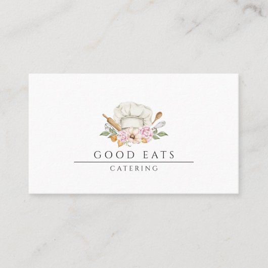 ケータリング料理の水彩シェフの帽子の道具 名刺 (正面)