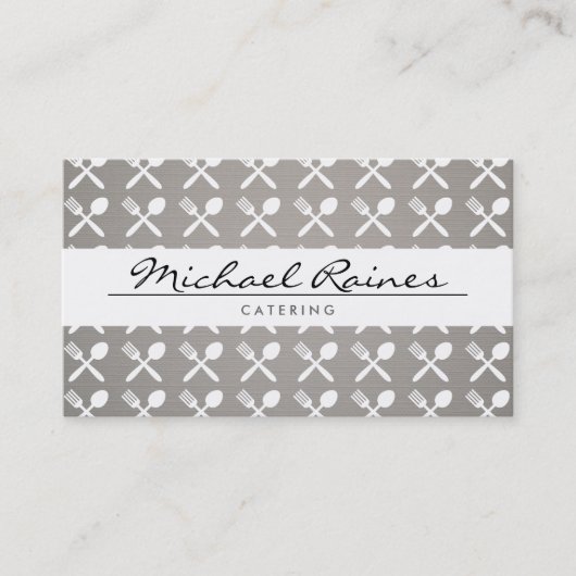 ケータリング、シェフ用リネン背景の刃物パターン 名刺 (正面)