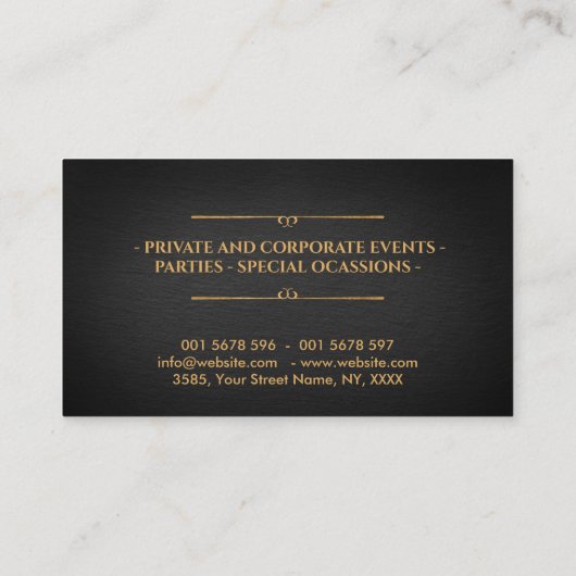 ケータリング – パーソナルシェフ – ラグジュアリーゴールデンオーナメント 名刺 (裏面)