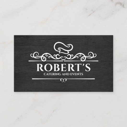 ケータリング – パーソナルシェフ – 黒い木材の上に白 名刺 (正面)