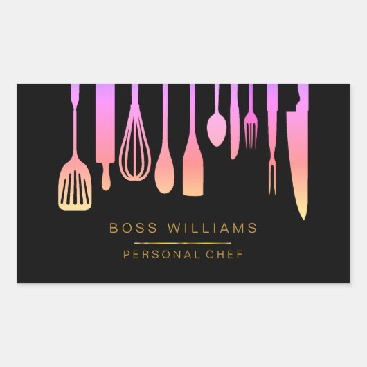 ケータリング 専属シェフ 台所用品 長方形シール (正面)