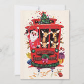 ケーブルカーサンタとトナカイのビンテージクリスマス シーズンカード (正面)