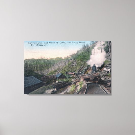 ケーブル運でガルチの上のランバージャックのログ キャンバスプリント (正面)