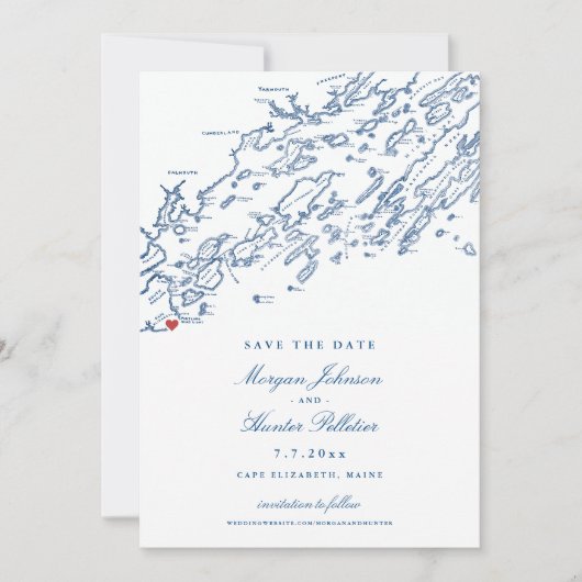 ケープエリザベスメインの地図エレガントな結婚式 セーブザデート (正面)