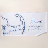 ケープコッドのパーソナライズされたバチェロレッテウィークエンド ビーチタオル (正面)