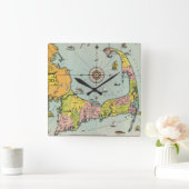 ケープコッドのヴィンテージの地図 スクエア壁時計 (ホーム)