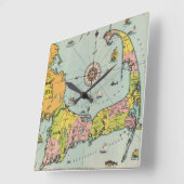 ケープコッドのヴィンテージの地図 スクエア壁時計 (傾斜)