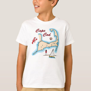 ケープコッドの地図のイラストレーションのロブスターのヨットの貝 Tシャツ