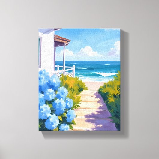 ケープコッドの浜辺の道 | アジサイ海岸の絵画 キャンバスプリント (正面)