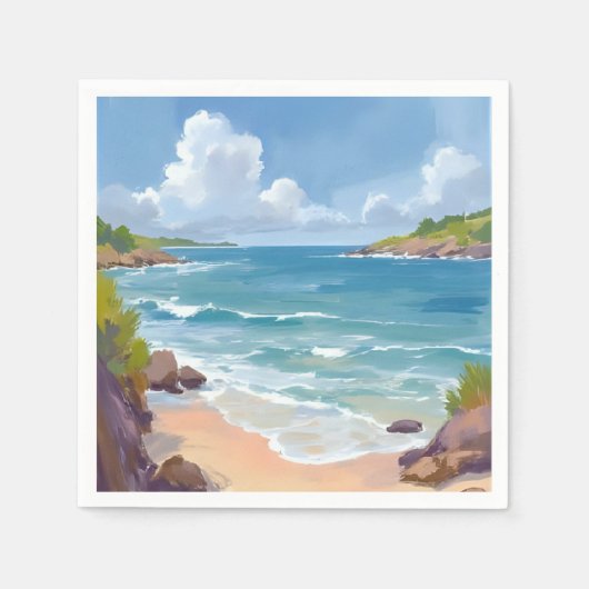ケープコッドの海の湾の景色の絵画 スタンダードカクテルナプキン (正面)