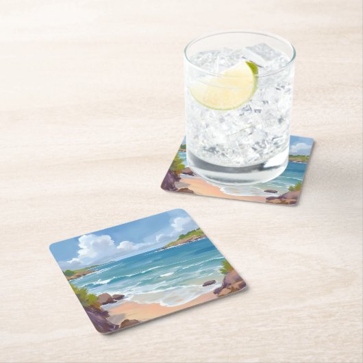 ケープコッドの海・湾・海の絵画 スクエアペーパーコースター (インサイチュ)