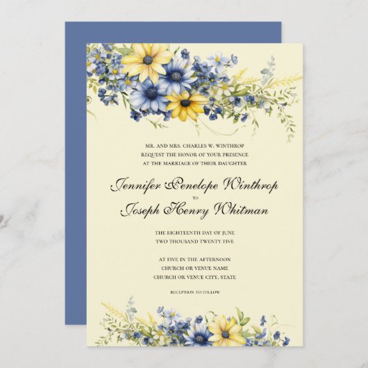 ケープコッドソフトイエローフローラ結婚式招待状 招待状 (正面/裏面)