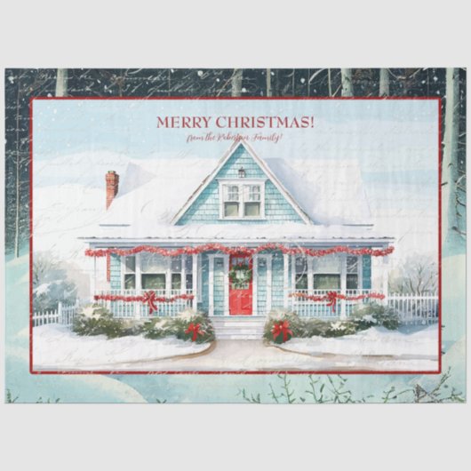 ケープコッドハウスメリークリスマス雪の木 薄葉紙 (正面)