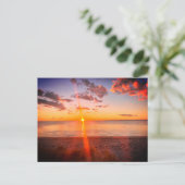ケープコッドビーチの夕日写真 ポストカード (スタンド正面)