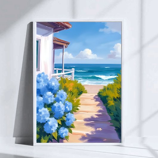 ケープコッドビーチパス|アジサイ海岸の絵画 ポスター