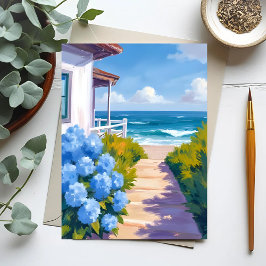 ケープコッドビーチパス|アジサイ海岸の絵画 ポストカード