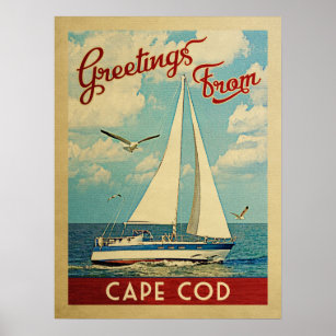ケープコッドポスターセーリングボートヴィンテージマサチューセッツ ポスター