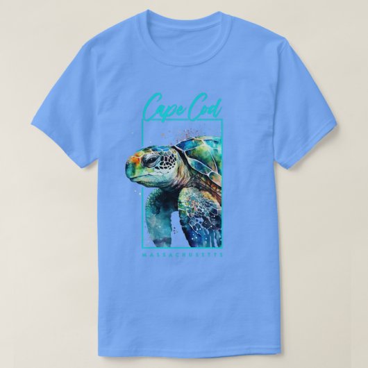 ケープコッドマサチューセッツ州水彩海亀ポート Tシャツ (デザイン正面)
